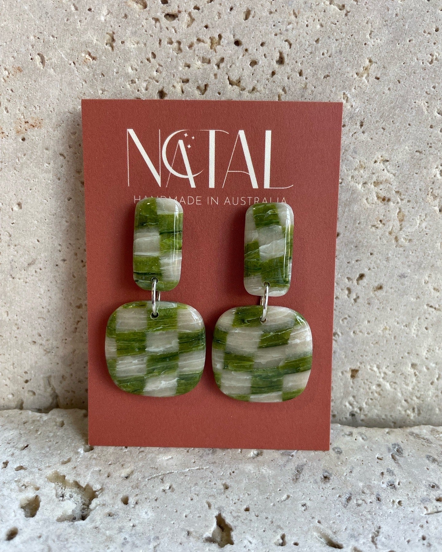 "Green checkerboard Square dangle"