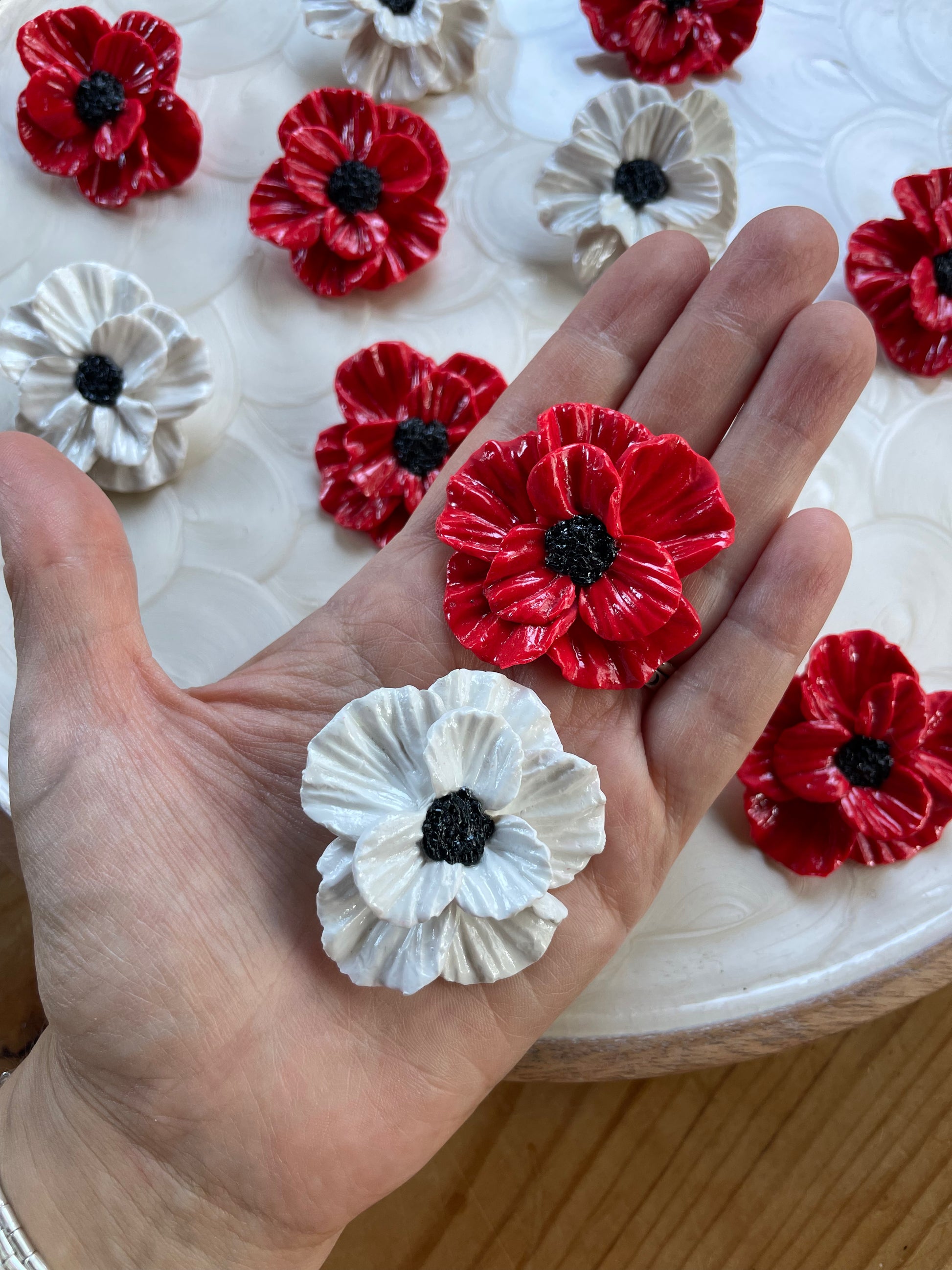 Handmade Polymer clay earrings red flowers, sterling silver stud.
Lightweight