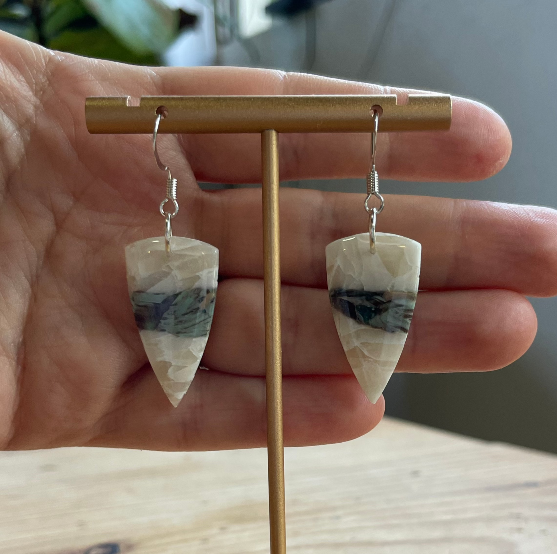 Sterling and silver plated, Unique handmade polymer clay earrings, turquoise in white quartz.
Lightweight