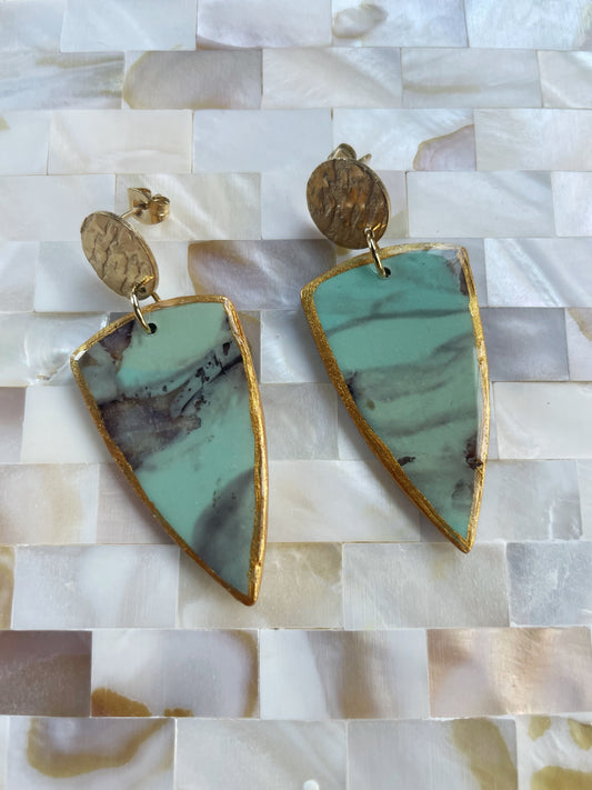 Turquoise Big Dagger with Golden edge side & front